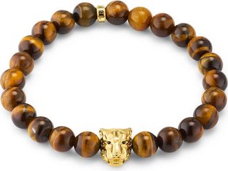 Jan Leslie 8mm Tigers Eye Bead Sterling Silver Bracelet With Gold Plated Tiger Center in Brown at Nordstrom