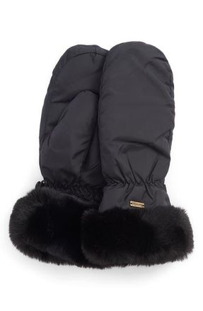Barbour Primrose Waterproof Insulated Mittens with Faux Fur Trim in Black at Nordstrom, Size Medium