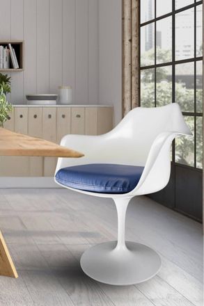 Fusion Living Black Tulip Armchair with PU Cushion in Navy