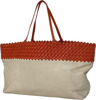 Bottega Veneta Light Beige Red Color Leather Handbag Tote Bag (Pre-Owned)