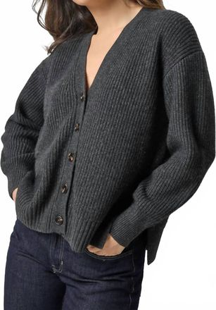 Lilla P Relaxed Side Vent Cardigan In Caviar