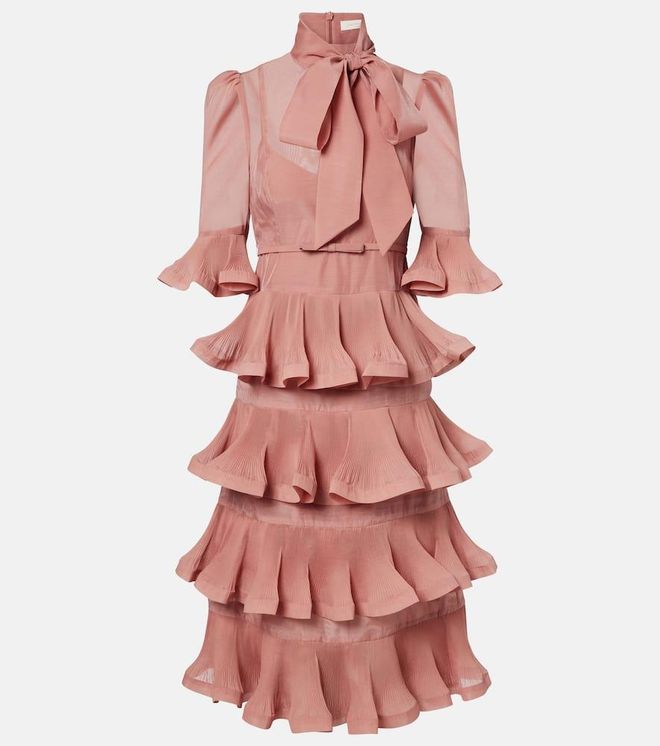 Abito midi con pieghe a balze