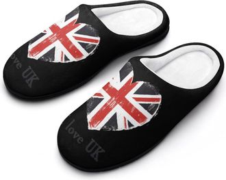 Generic I Love UK Cotton Womens Slip-on Slippers Winter Warm House Shoes with Rubber Sole for Home Office Hotel