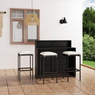 vidaXL Set Muebles De Bar Para Jard&iacute;n 4 Piezas Y Cojines Negro Vidaxl