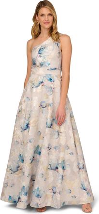 Adrianna Papell Womens Aidan Mattox Printed Jacquard Ballgown - Multicolour - Size 16 UK