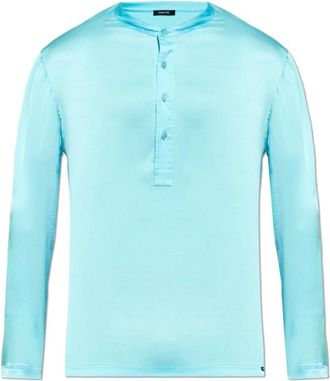 Tom Ford Silk Pajama Henley - Heren - Pyjama - Blauw - M - Nachtkleding