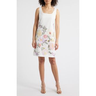 Tahari by ASL Embroidered Trapeze Dress in Ivory Orange at Nordstrom, Size 14