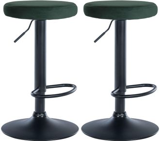 Clp Set De 2 Taburetes De Bar Ponte En Terciopelo Verde Metal Negro Mate