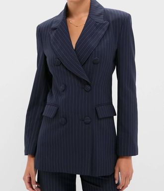 Emerson Fry Strong Shoulder Blazer In Navy Pinstripe