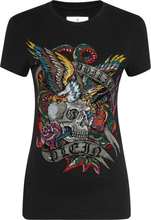 Philipp Plein Crystals Tattoo cotton T-shirt - women - Glass Fiber/Cotton - S - Black