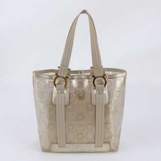 Ferragamo Clear Gold Leather Coated Canvas Handbag Shoulder Bag Tote Bag (Pre-Owned)