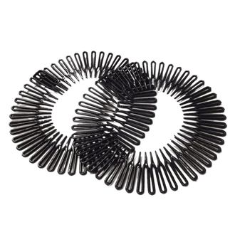 Generic Stretch Hair Comb 2 Zig Zag Flexible Plastic Circle Comb Full Circular Tooth Headbands Sports Hair Accessories, Sports Hair Accessories, Black 2Pcs Fa