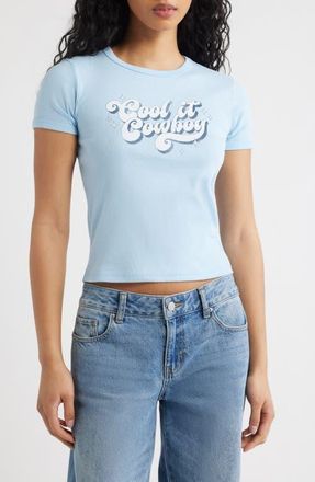 Vinyl Icons Cool It Cowboy Graphic Baby Tee in Light Blue at Nordstrom, Size X-Small