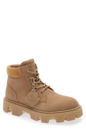 Moncler Peak City Nubuck & Suede Ankle Boot in Warm Beige at Nordstrom, Size 12Us