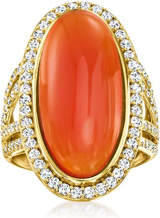 Ross-Simons Carnelian and White Topaz Ring in 18kt Gold Over Sterling