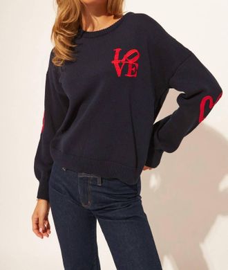 John & Jenn Embroidered Love Crewneck Sweater In Navy