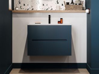 Vente-Unique Mobile bagno sospeso 80 cm con lavabo a incasso Striato Blu - PAVANI