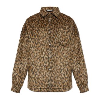 Palm Angels Casual Shirts, male, Beige, Size: XS Animalier Overshirt