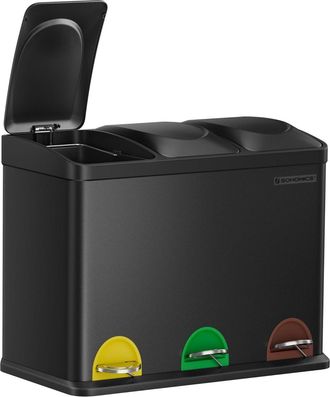 Songmics Cubo de basura de 3 x 15 l de 60,5 x 40,5 x 48,5 cm de color negro