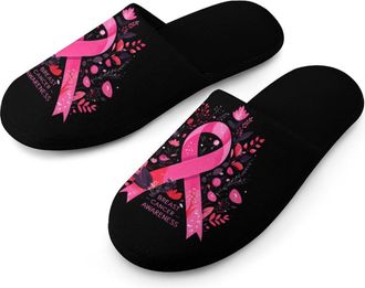 Generic Breast Cancer Awareness Warm Mens Slippers Slip On Soft Fleece House Shoes Winter Indoor Outdoor