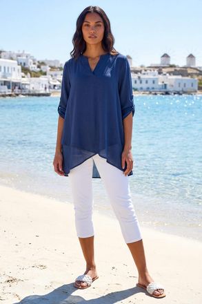 Roman V-Neck Wrap Hem Tunic Top