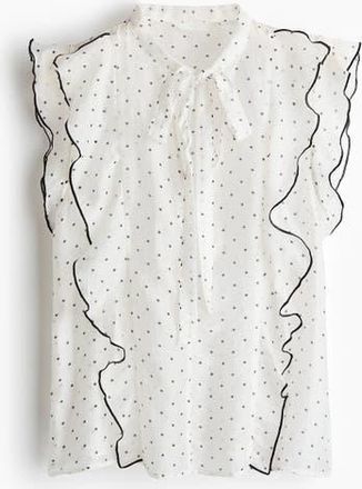 H&M Flounced Scarf-collar Blouse in Cream/polka Dot at Nordstrom, Size X-Small