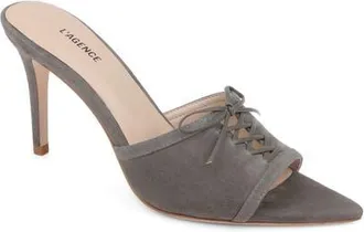 L'agence Thames II Lace Up Pointed Toe Leather Mule in Smoke Suede at Nordstrom, Size 7.5