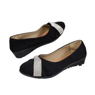 Generic Glitter Comfortable Slip-On Flats Round Toe Comfy Low Heel Pump, Lightweight Fashion Rhinestone Wedge Mary Jane Shoes (hs,10)