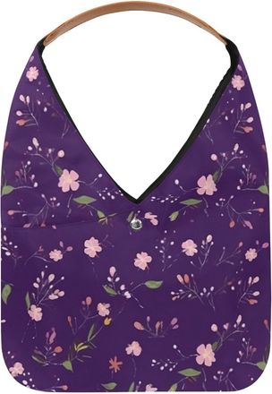 Generic Floral Purple Reusable Lightweight Grocery Bags - Foldable Into Compact Pouch, Washable & Sturdy, Multipurpose for Shopping and Travel