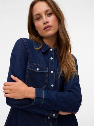 Vero Moda Jeansbluse VERO MODA VMJENNIE LS DENIM SHIRT MIX NOOS, Damen, Gr. M, blau (dunkelblau denim detail:rinse), Denim/Jeans, Obermaterial: 90% Baumwolle, 1