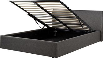 Beliani Upholstered eu Double Size 4ft6 Bed Frame Headboard Lift Up Storage Grey Orbey