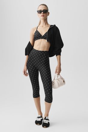 Alo | Airlift Polka Dot High-Waist Iconic 90s Capri Pants in Black/White, Size: Medium