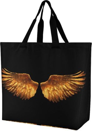 Generic Golden Wings Tote Bag Reusable Grocery Shopping Bags Large Travel One Shoulder Handbag for Picnic Work
