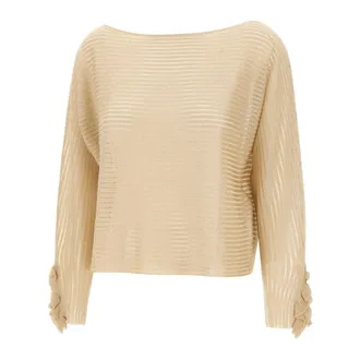 Liu Jo Round-neck Knitwear, female, Yellow, Size: S Liu Jo Sweaters Golden