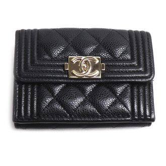 Chanel Black Grained Calfskin Wallet (Tri-Fold) (Pre-Owned)