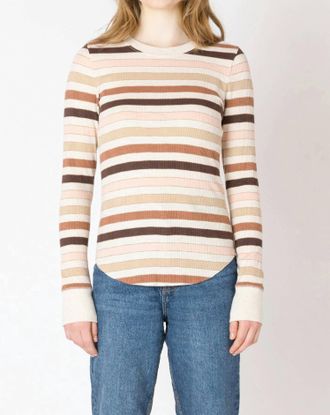 Dex Clothing Striped Ribbed Tee In Chestnut