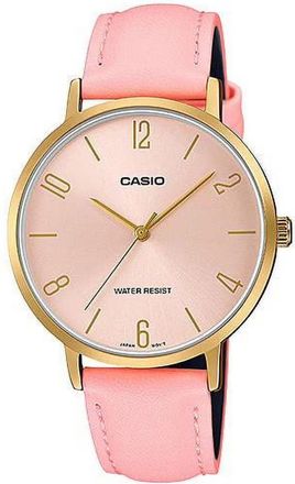 Casio Womens Pink Leather Strap Analog Watch with Gold Case -LTP-VT01GL-4BUDF