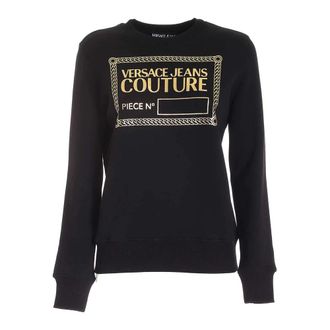 Versace Jeans Couture Zwarte Katoenen Sweatshirt met Rubberen Logo Print - Dames - Sweatshirts - Zwart - XS - Katoen - Hoodies & sweatvesten