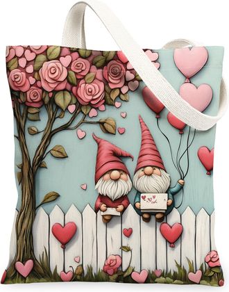 Generic Valentines Day Gold Fish Canvas Tote Bag for Shopping 13x15, Fun Romantic Love Fence Reusable Grocery Print Bag for Women, Couple Lover Beach Aestheti