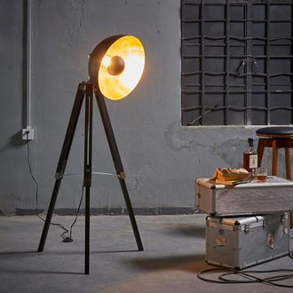 Teamson Home Fascino 63 Industrial Metal Tripod Floor Lamp with Dish Shade, Black/Gold