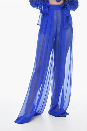 LaQuan Smith Pantaloni Palazzo in Chiffon di Seta con Zip Laterale taglia S