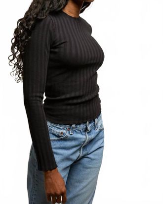 perfectwhitetee Rowe Poorboy Rib Long Sleeve Ribbed Crew Tee In True Black
