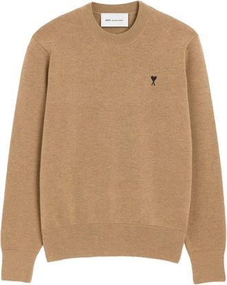 Ami Crew Neck Sweater with Ribbed Details and Emblem
