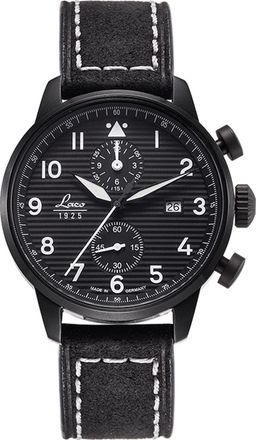 Laco Mens Big Pilot Watch Vintage Chronograph Aviator with Black Dial Analogue Display and Leather Strap Stainless Steel - One Size