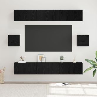 Berkfield Home TV Cabinet Set 8 pcs Black oak 60 x 30 x 30 cm Engineered wood