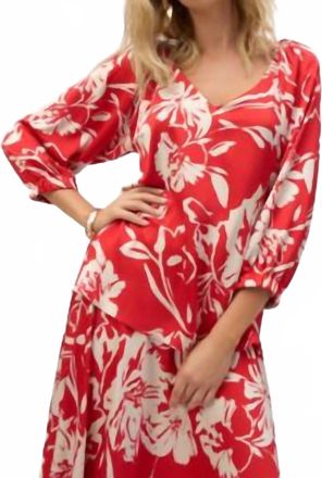 Joseph Ribkoff Floral V-Neck Pullover Top In Red/cream