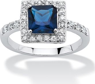 Palm Beach Jewelry Princess-Cut Birthstone.925 Silver Halo Ring