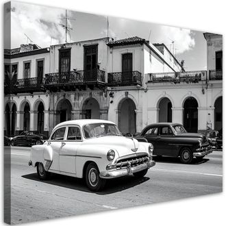 Feeby Cuadro Sobre Lienzo, Coches Retro Aparcados En Una Calle De La Habana Cuba, 100x70
