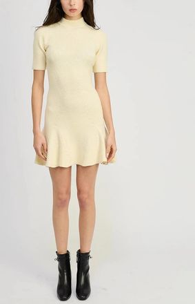 En Saison Sanam Mini Sweater Dress Women Ivory Mock Neck Flounced Hem PALL128