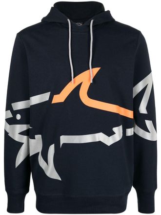 Paul & Shark shark-print hoodie - men - Cotton/Polyester/Elastane - 6XL - Blue